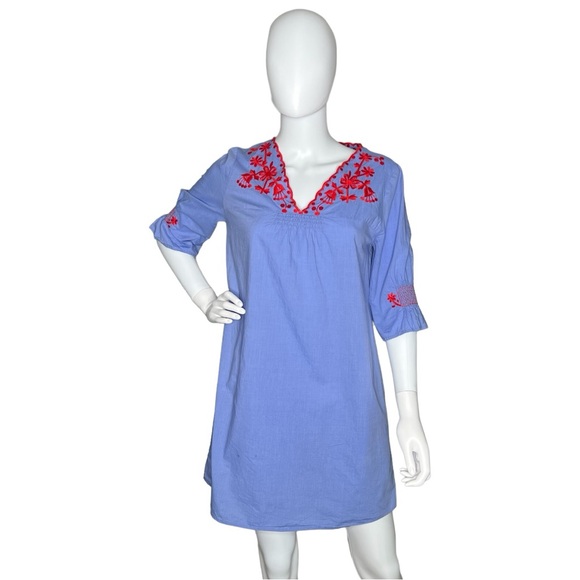 Madewell - Breeze Red Embroidery Blue Dress Pockets - Size Small - Picture 8 of 16